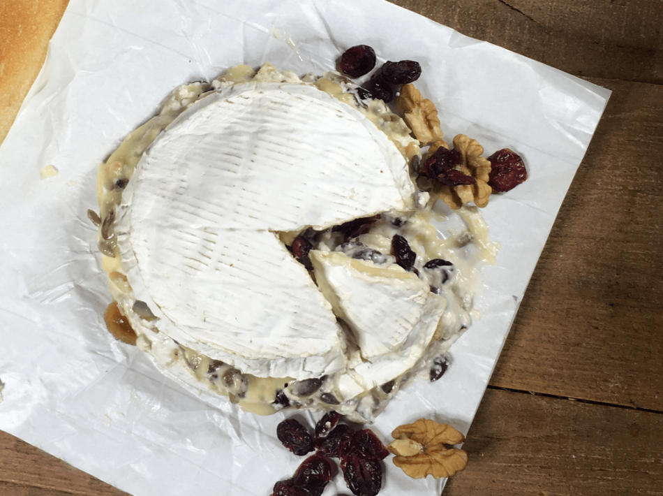 Camembert cheese filled with dried fruits